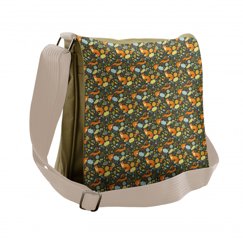 Forest Fauna Fox Birds Messenger Bag