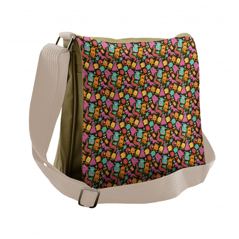 Colorful Monster Pattern Messenger Bag