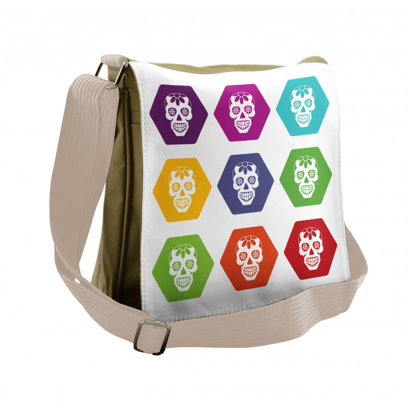 Hexagon Tiles Skull Messenger Bag