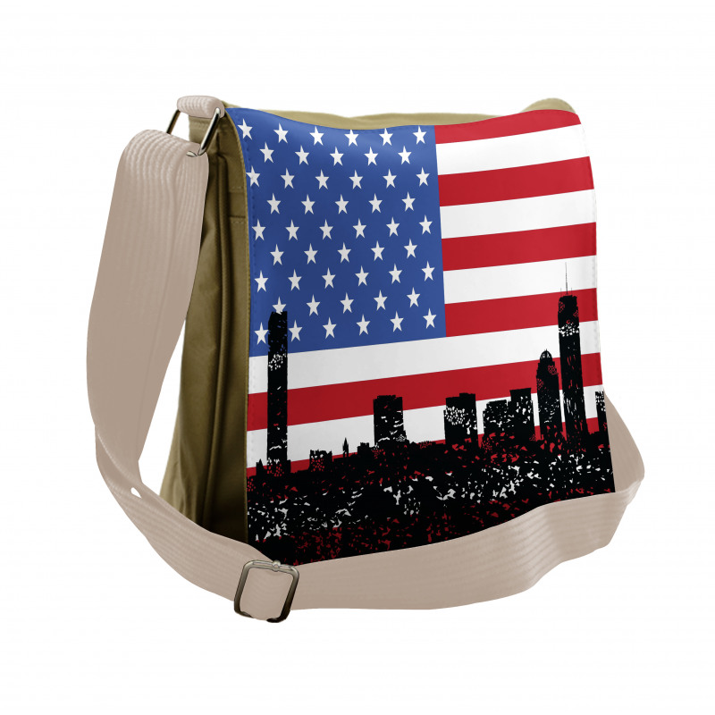 Skyline and US Flag Messenger Bag