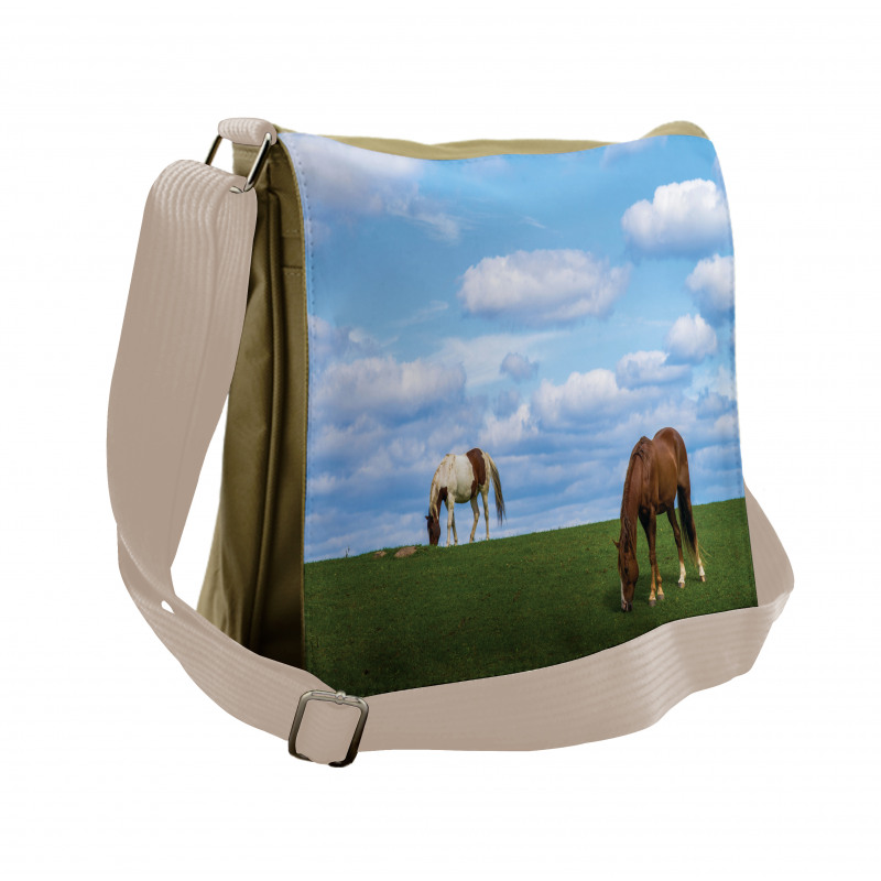 Horses Grazing Meadow Messenger Bag