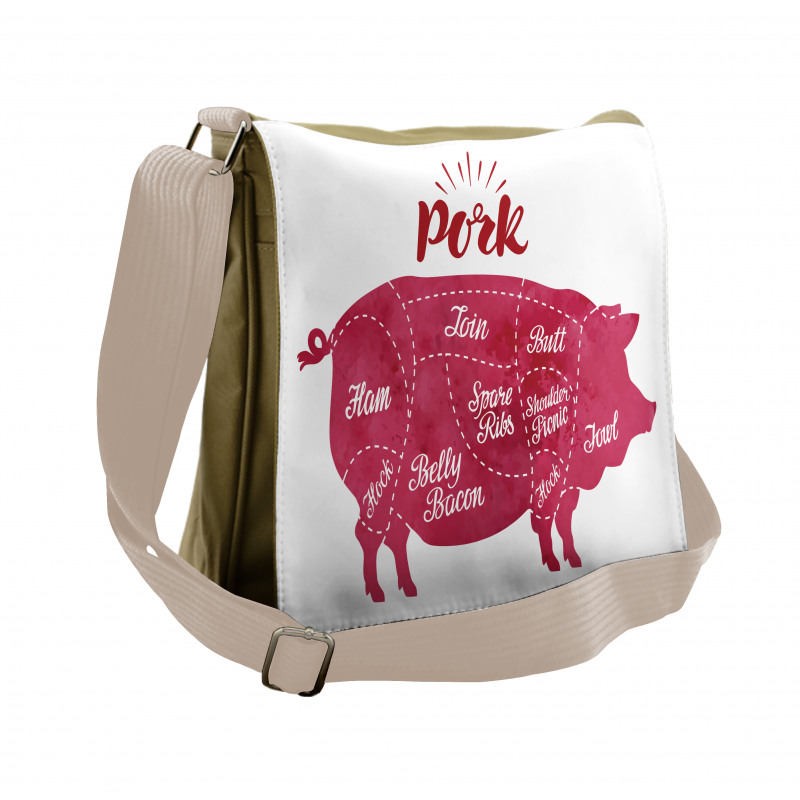 Cutting Pig Meat Diagram Messenger Bag