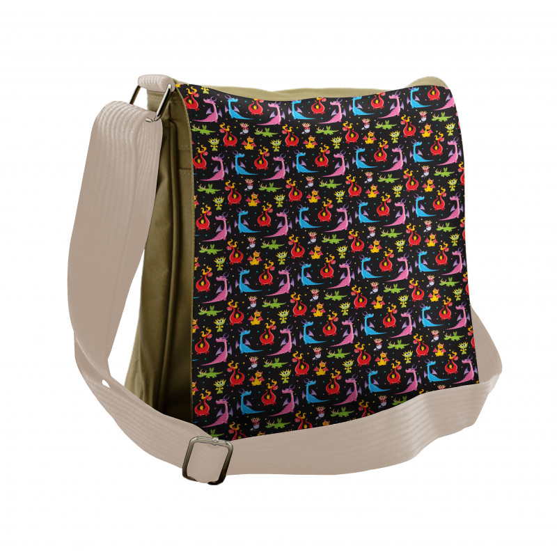 Colorful Stars on Black Messenger Bag