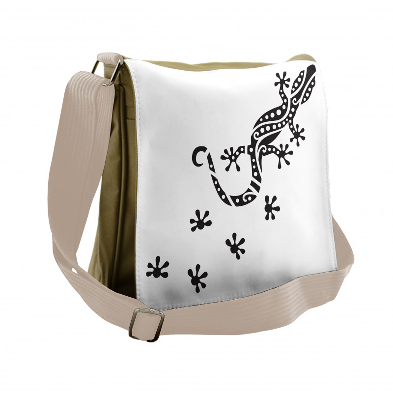 Lizard and Footprints Messenger Bag