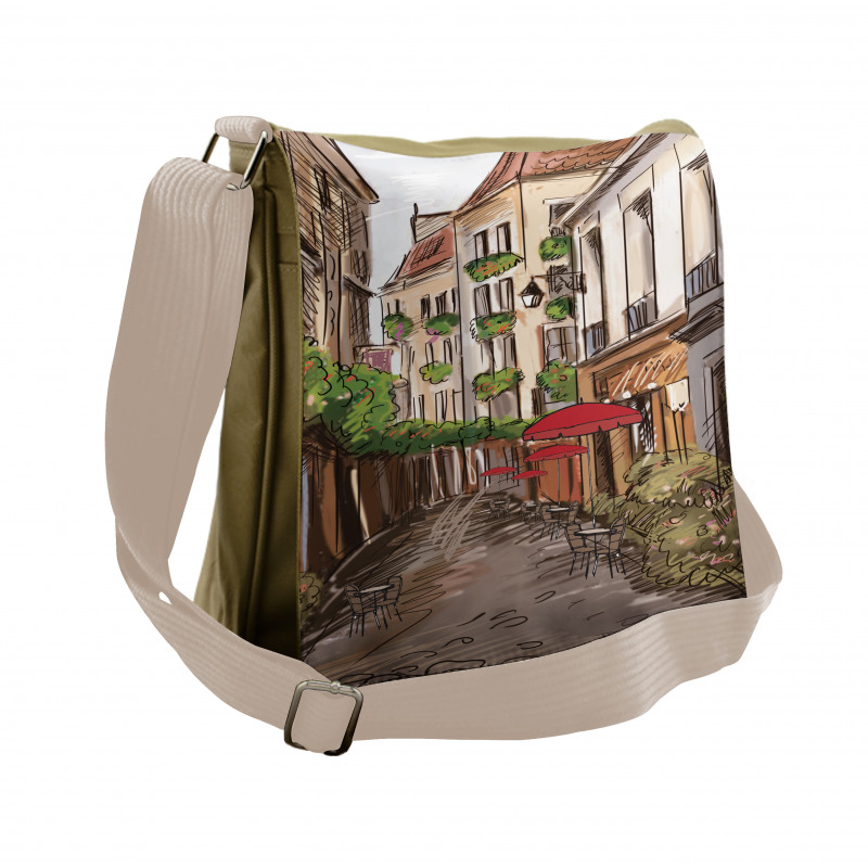 Romantic Patio Scene Sketch Messenger Bag