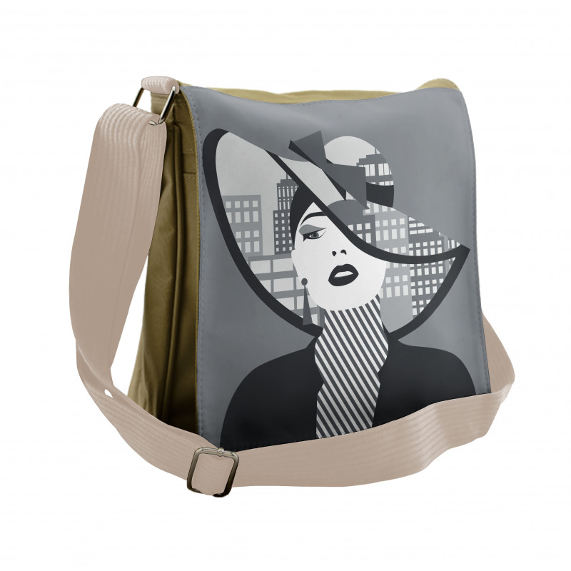 City Silhouette and Lady Art Messenger Bag