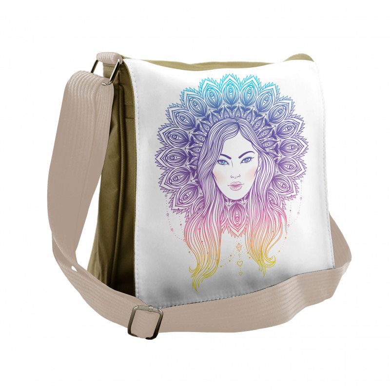 Boho Girl Feather Mandala Messenger Bag