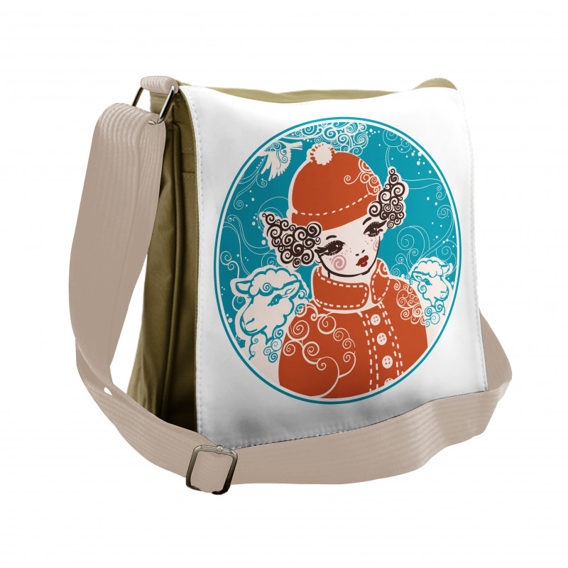 Little Girl in Winter Sheep Messenger Bag