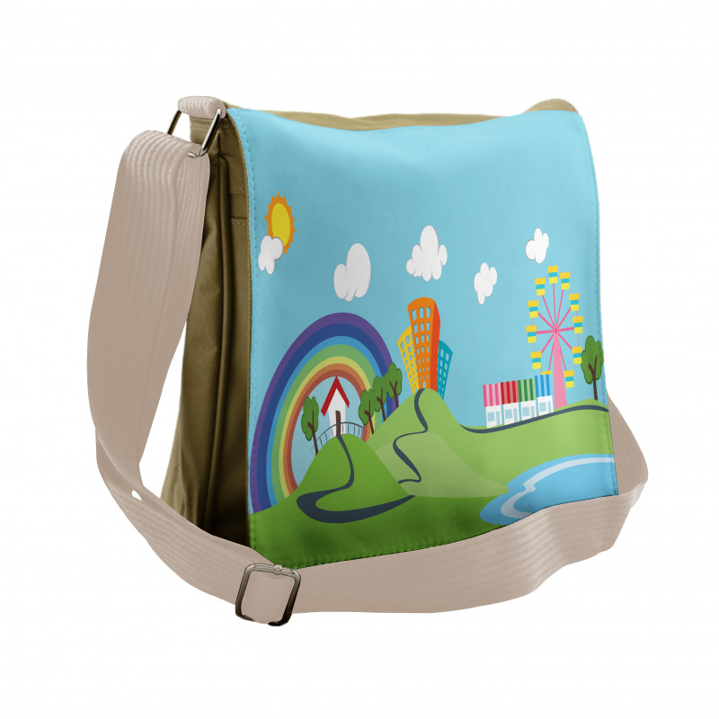 Cartoon Village Messenger Bag