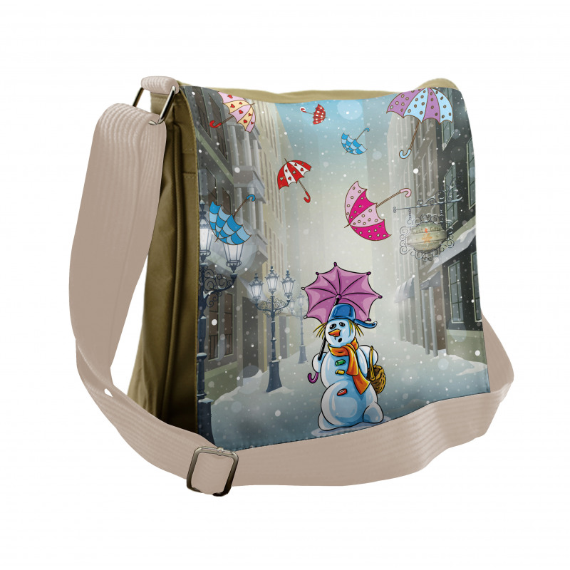Cartoon Snowman and Umbrella Messenger Bag