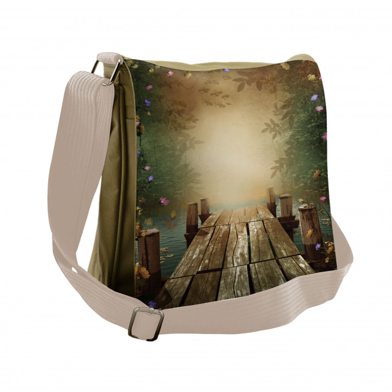 Lake and Blooming Flora Messenger Bag