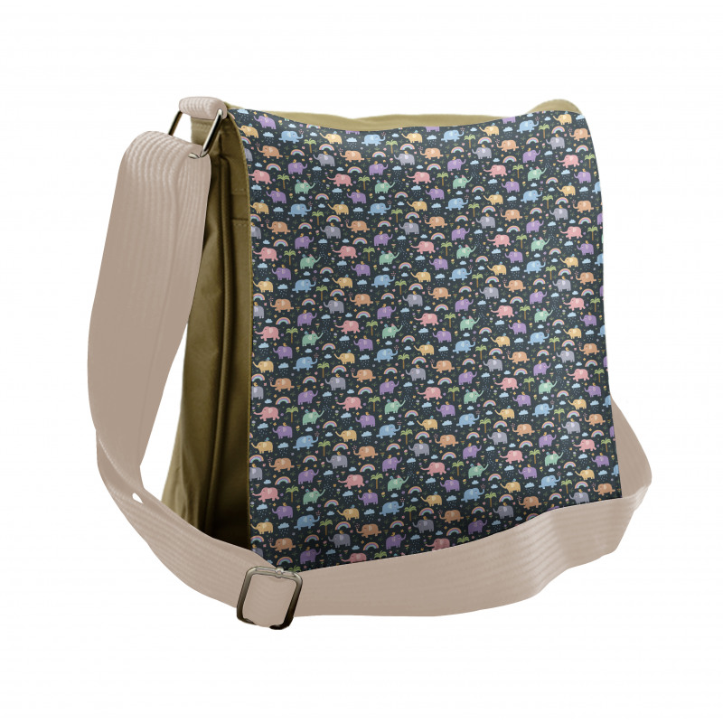 Colorful Elephants Birds Messenger Bag