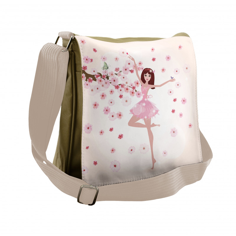 Ballerina Girl Sakura Tree Messenger Bag