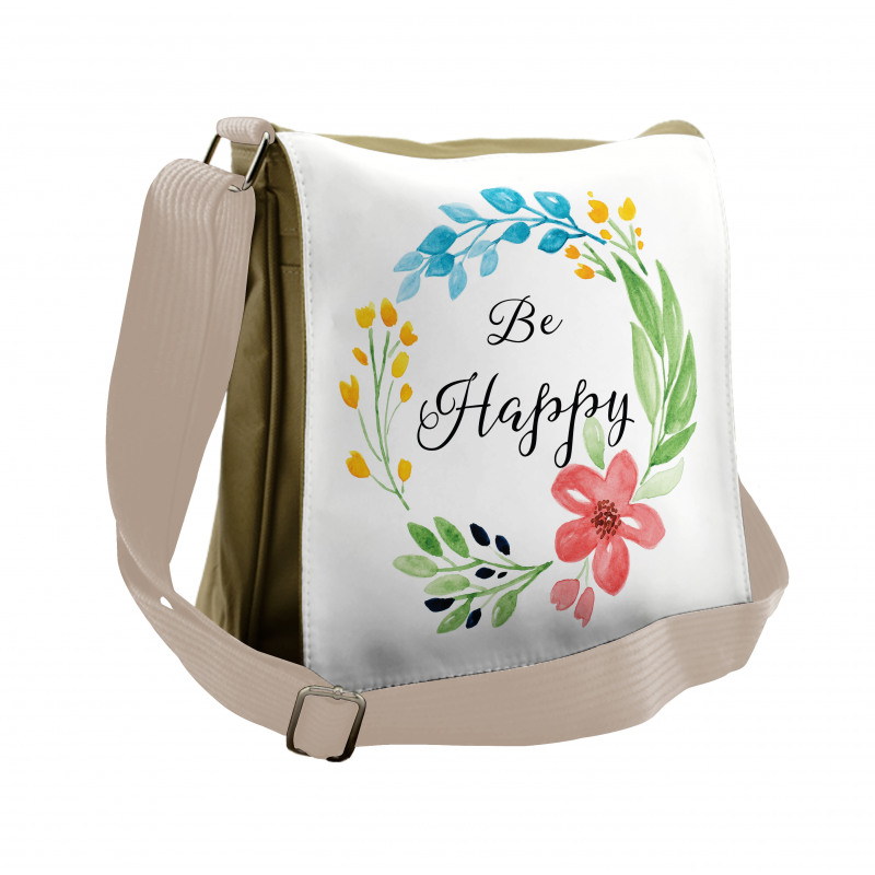 Watercolor Floral Wreath Messenger Bag