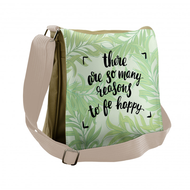 Green Leafy Branches Words Messenger Bag