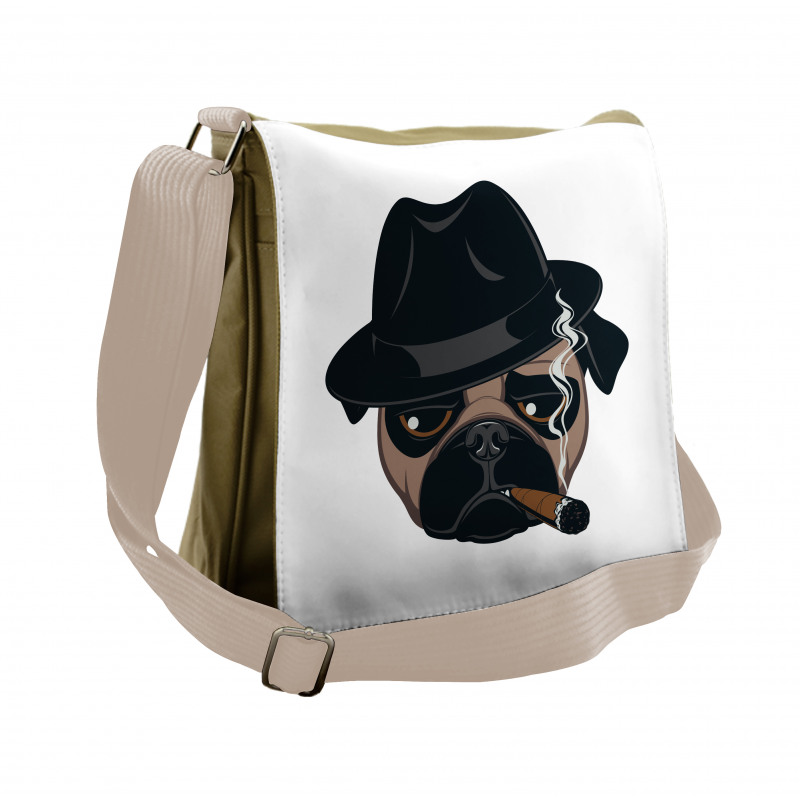 Cartoon Cool Pug Dog Portrait Messenger Bag