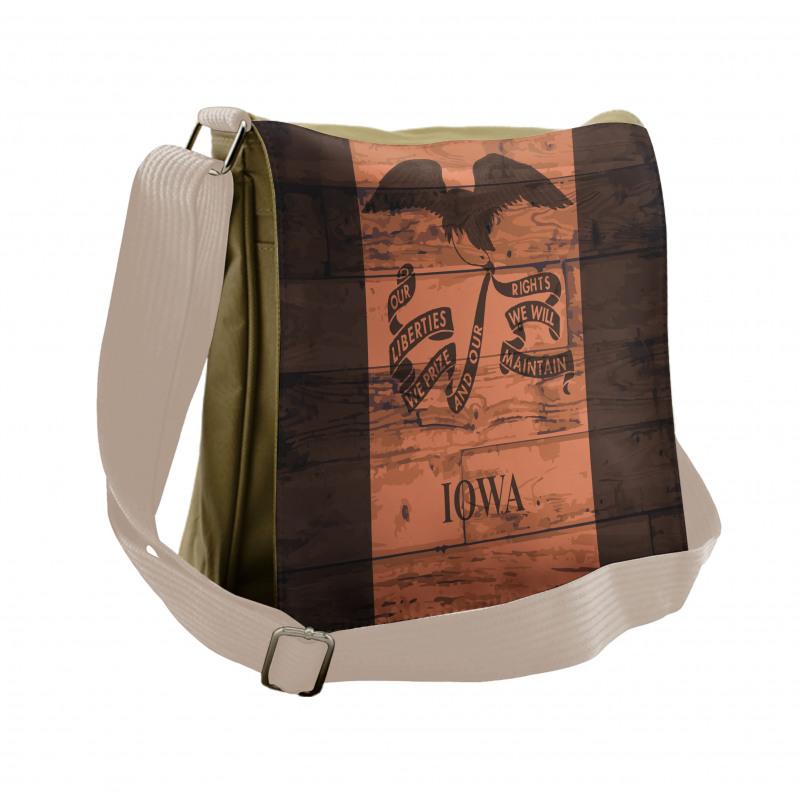 Iowa Flag on Wood Planks Messenger Bag