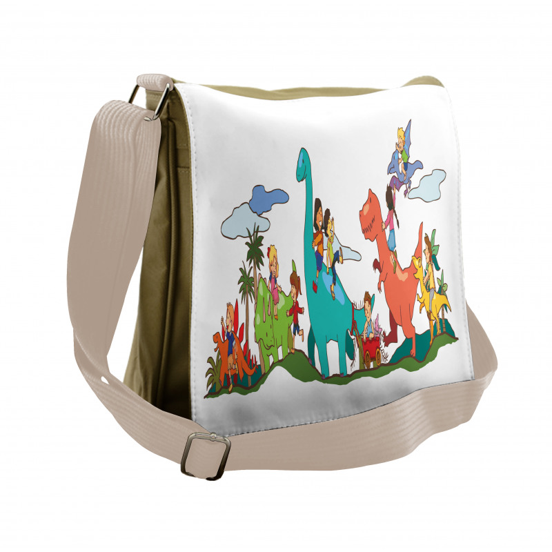 Kids Playing Dinosaurs Messenger Bag