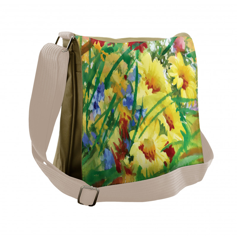 Watercolor Flower Field Messenger Bag