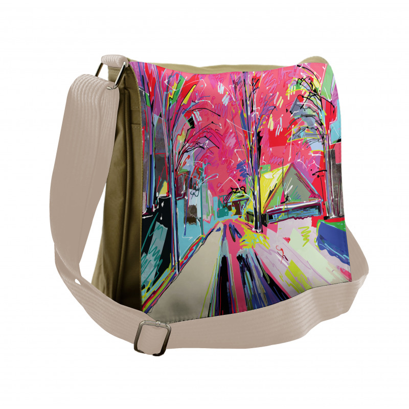 Funky Streets Sketch Trees Messenger Bag