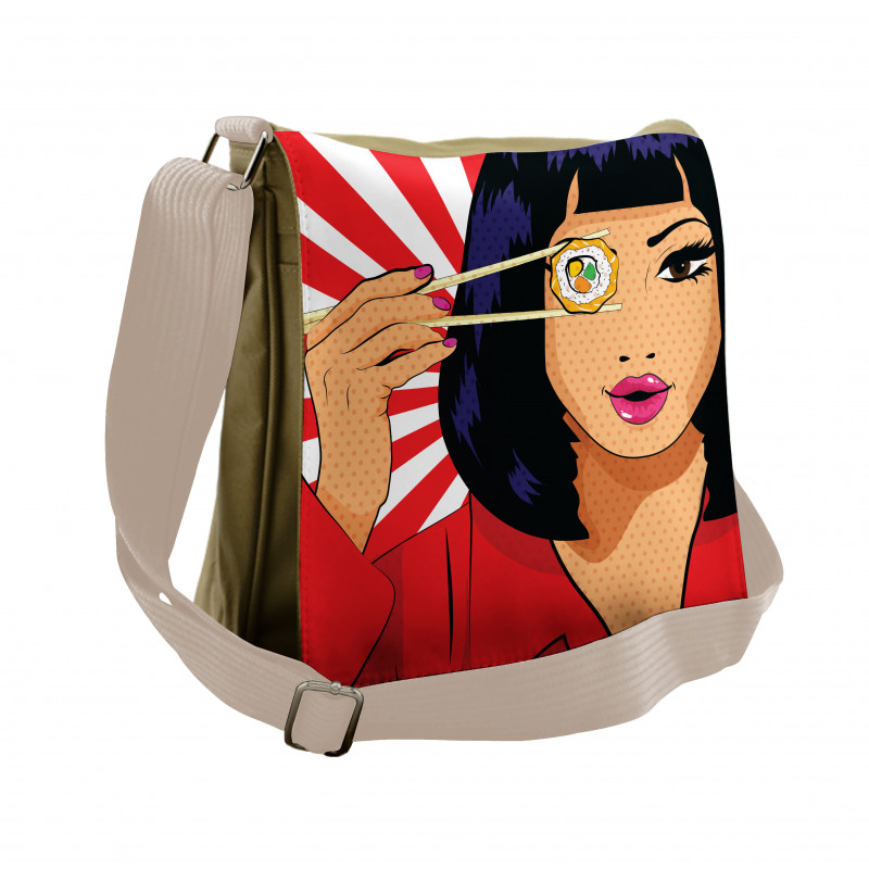 Pop Art Style Girl with Sushi Messenger Bag