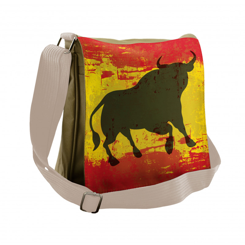 Bull Silhouette on Flag Messenger Bag