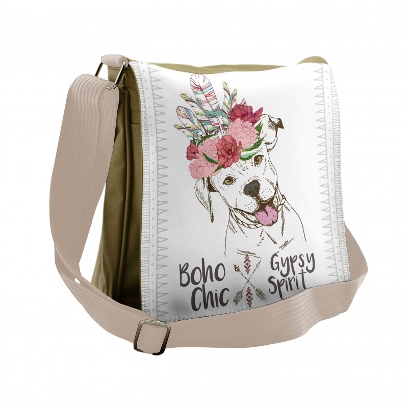 Dog in a Feather Headpiece Messenger Bag