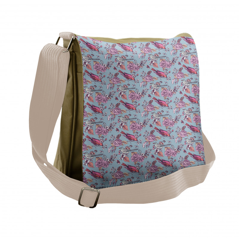 Perching Birds and Flowers Messenger Bag