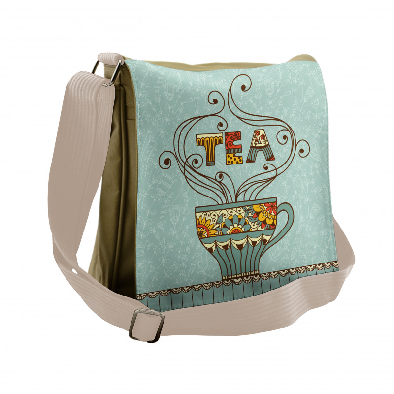 Cup Floral Ornamental Lines Messenger Bag