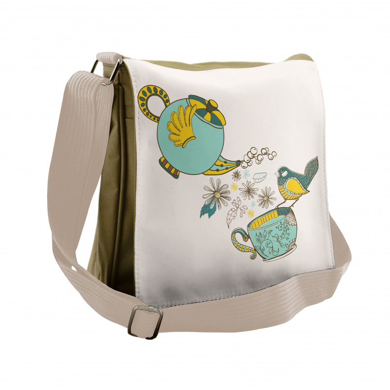 Bird Flowers Winged Pot Art Messenger Bag