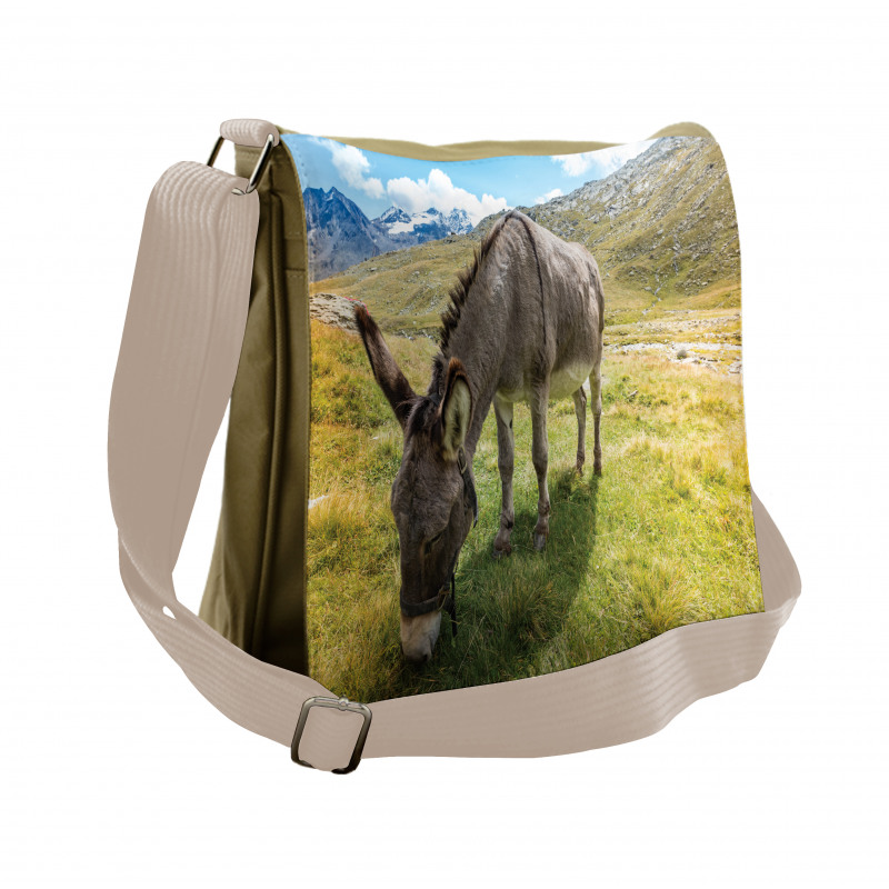 Donkey Eating Grass Mountain Messenger Bag