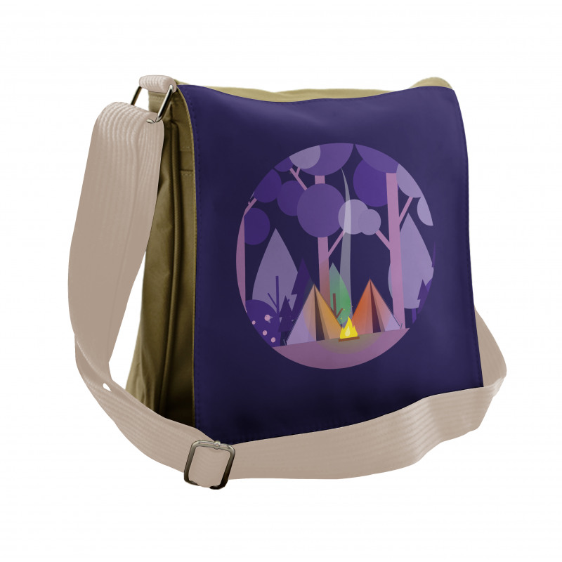 Forest Scenery with Tents Messenger Bag