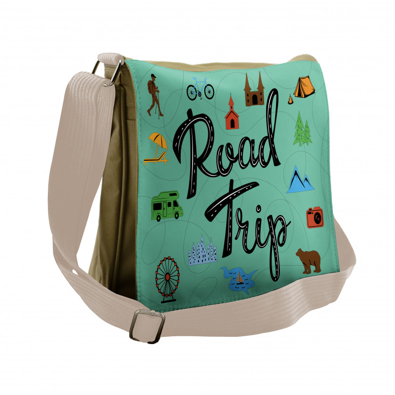 Road Trip Calligraphy with Map Messenger Bag