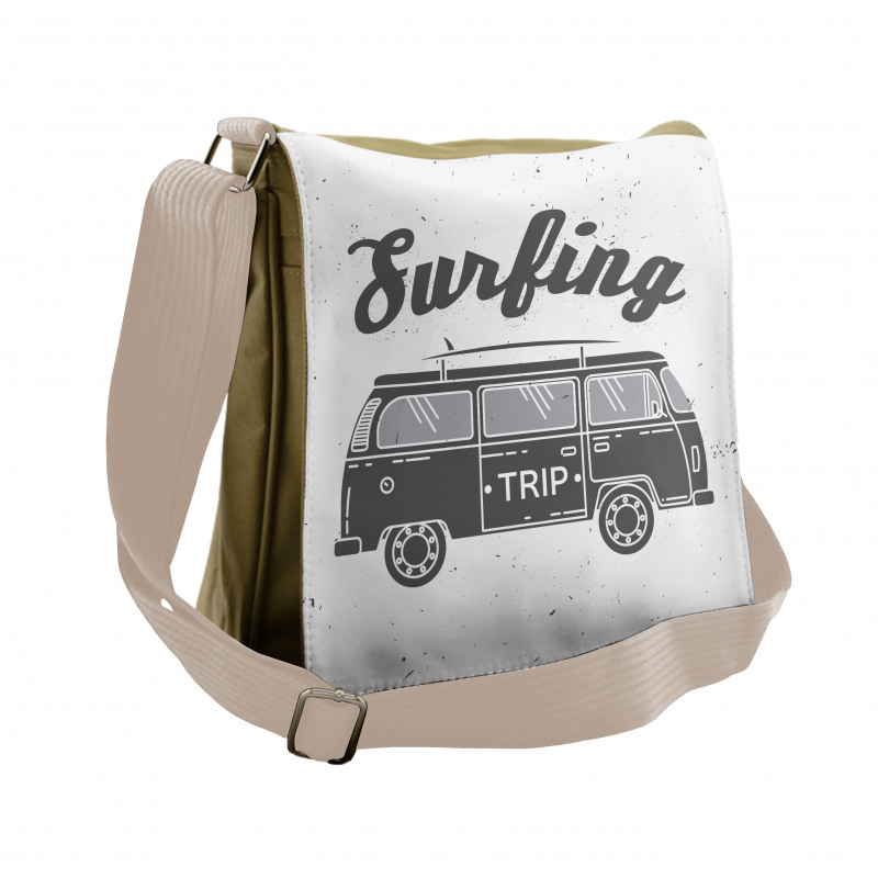 Vintage Van and Surfing Words Messenger Bag