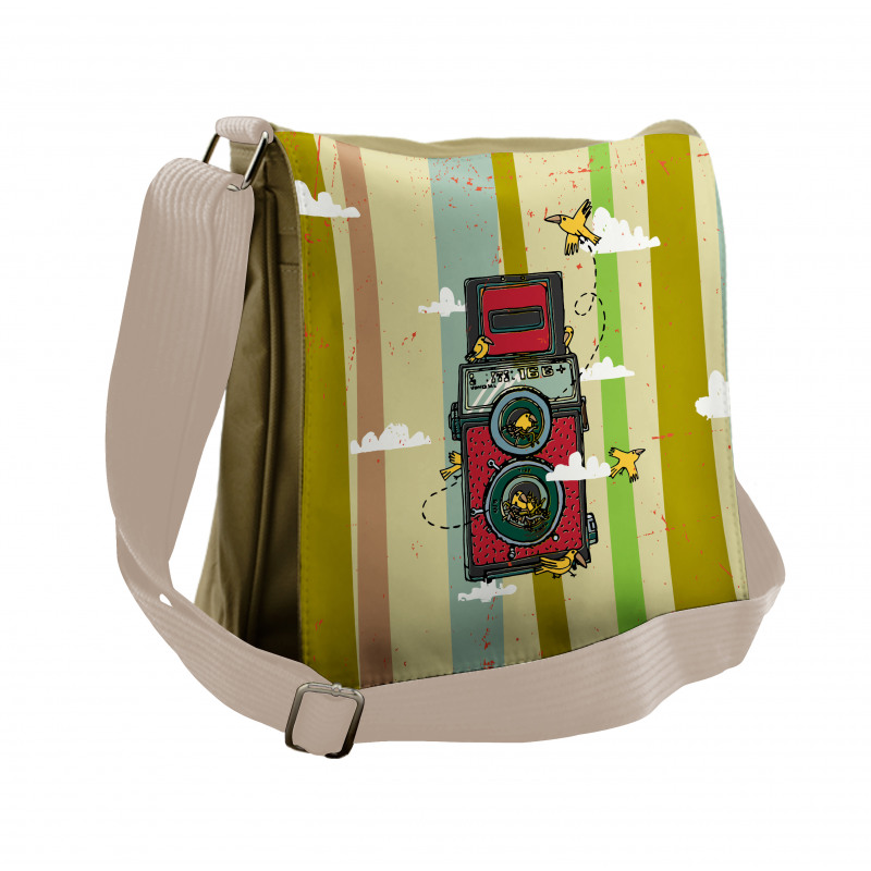 2 Lenses and Birds Clouds Messenger Bag