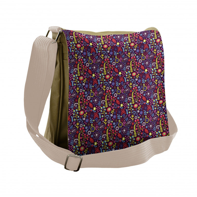 Summer Season Flowers Doodle Messenger Bag