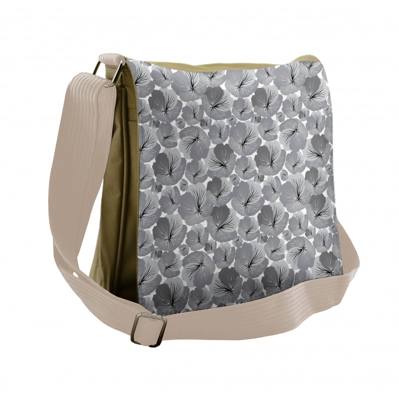 Vintage Grey Poppy Flowers Messenger Bag