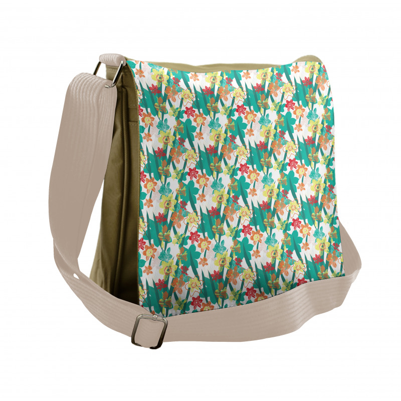 Colorful Flowers and Leaf Messenger Bag