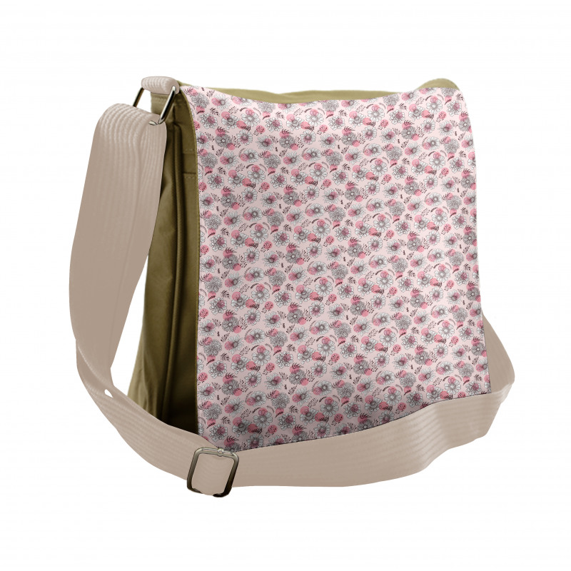 Sketchy Flowers on Soft Pink Messenger Bag