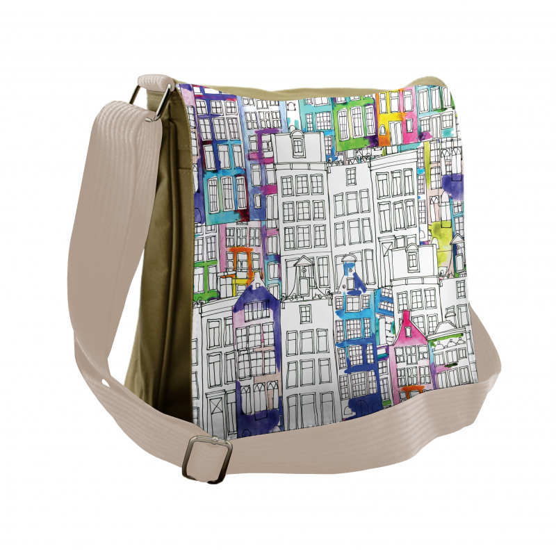 Watercolor Sketch Houses Messenger Bag