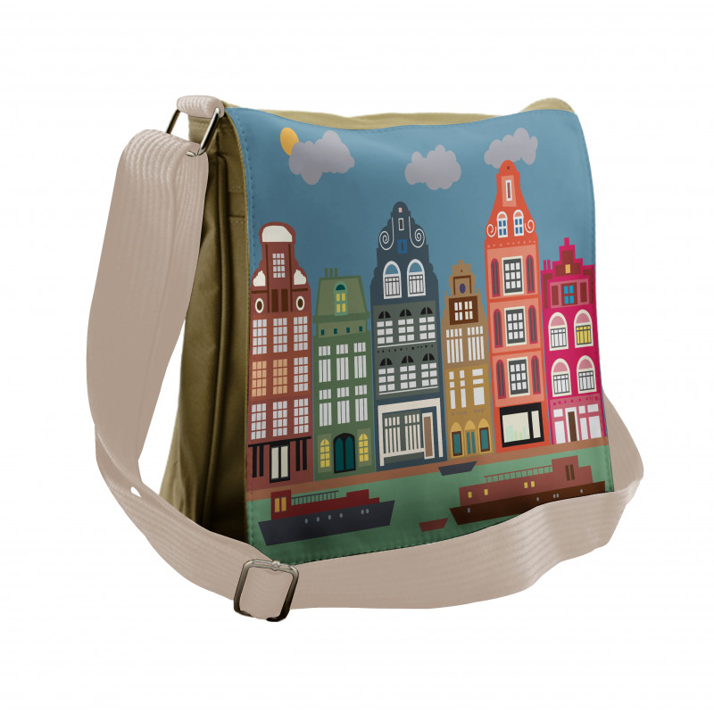 European Houses and Ships Messenger Bag