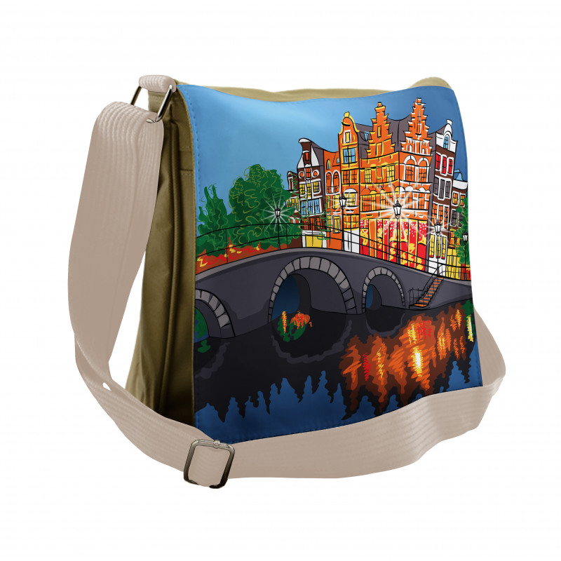 Night City Canal Bridge Messenger Bag