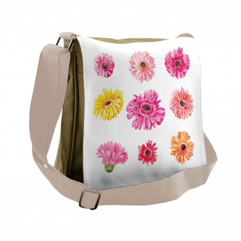 Pink Yellow Flowers Messenger Bag