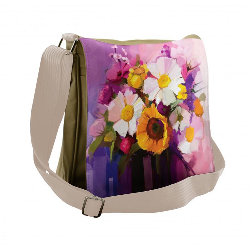 Hand Painted Bouquet Messenger Bag