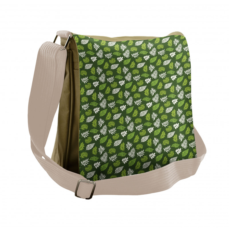 Palm Jungle Leafage on Green Messenger Bag