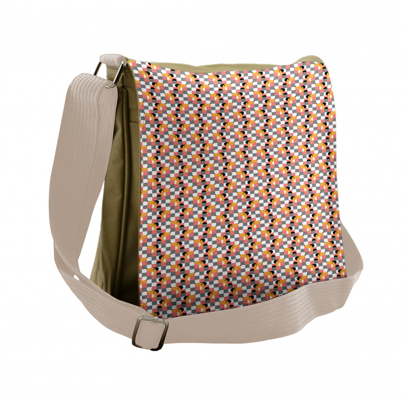 Pastel Checkered Puppy Heads Messenger Bag