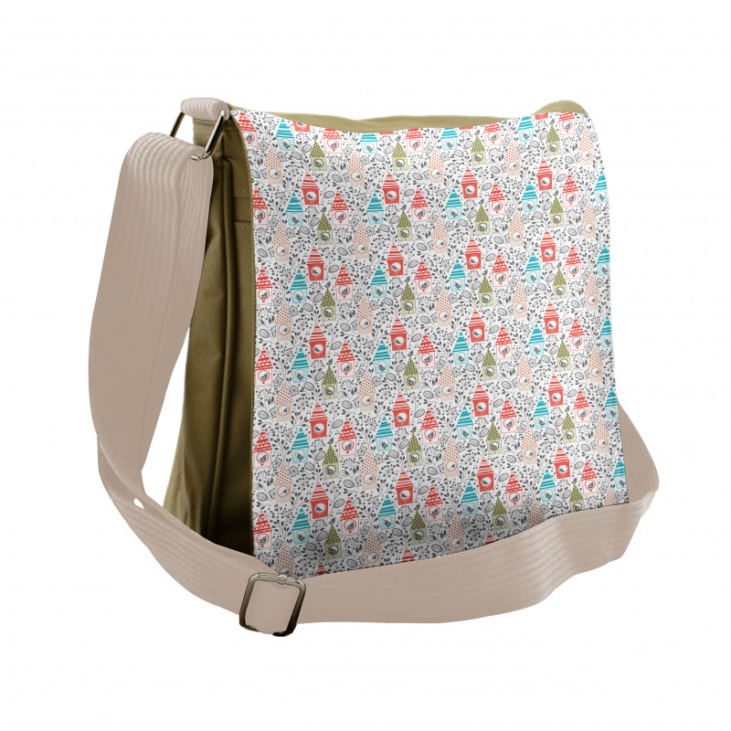 Flowers Sketch Bird Houses Messenger Bag