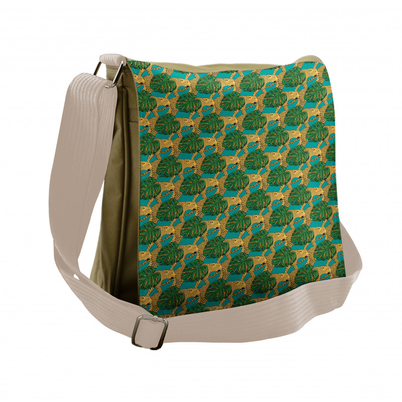 Animals and Monstera Leaves Messenger Bag