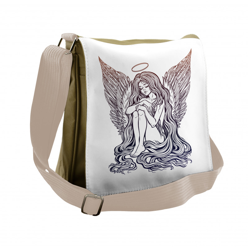 Long Hair Girl and Halo Messenger Bag