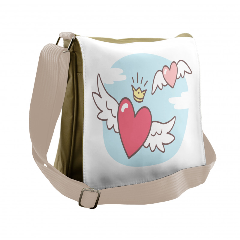 Flying Hearts and Crown Messenger Bag